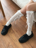 E-shot Balletcore Ribbon Ribbed See-Through Nnee Socks