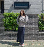 Color Matching Fold Low-Rise Banding Long Skirt