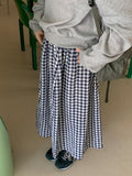 Dines banding check long skirt