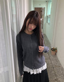 Corun Bean Button Knit Long Sleeve Round Neck Cardigan