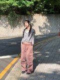 Tail Pigment Washing Cotton Banding Cargo Long Wide Pants