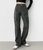 Cut long semi-straight cargo pocket pants