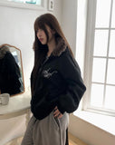 [Brushed Lining] Rahin printing over fur hood zip-up
