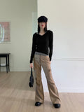 Ripple Halter Layered V-Neck Cropped Long Sleeve T-Shirt