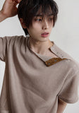 Open 5 button ribbed round knit short ver