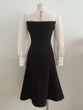 Chenibel V-neck Color Matching Pin-Tuck Flare One Piece