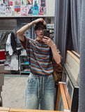 Nora Stripe Henley Neck Short Sleeve Knit