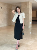 Koran V-Neck Puff Short Sleeve Tweed Jacket
