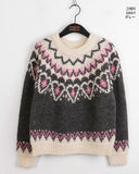 [Wool 10] Candle heart nordic color matching pattern round long sleeve knit