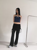 chibbon punching see-through shirring skirt bootcut pants