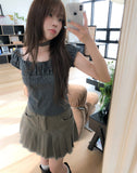 Yudee Dot Puff Short Sleeve Set