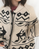 Jeber Deer Nordic Round Collar Knit Cardigan