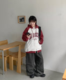 Mikae two-way color matching brushed printing over hood zip-up