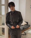Geron Diagonal Zipper Leather Rider Jacket