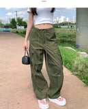 Big Pocket Cargo String Waist Adjustable Balloon Rustling Banding Pants