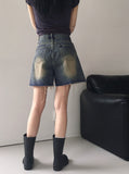Frit Washing Short Denim Shorts