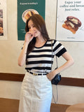 Heinley U-neck Stripe Short Sleeve Knit