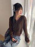 Tilts Y2K Knitwear Semi-Crop Hood Zip-Up Cardigan