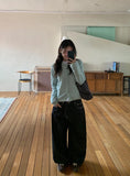 Yanna Non-Fade Wide Black Denim Pants