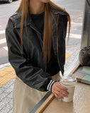 Loving Two-Way Leather Collar Crop Jacket