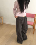 Newman color matching pintuck strap wide long pants