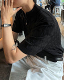Cable knit short sleeve half zip up ver