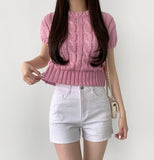 Bebe Cotton Cable Crop Short Sleeve Knit