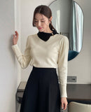 Jaylin Color Matching Collar Shirring Knit