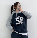 Color Matching Raglan 82 Printing Loose Fit Brushed Hoodie
