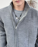 Ray-fun mix diagonal knit zip-up