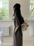 Rest Shirt Pocket Split Long Short Sleeve One Piece