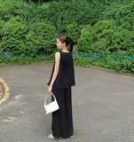 Linen Sleeveless Banding Long Wide Two-Piece Set Vacation Look Summer Outfit