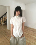 Terrine round collar lace puff short sleeve blouse