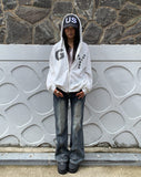 Kuhi Printing Strap Two-Way Zipper Loose Fit Hooded Zip-Up