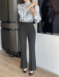 Huberin Satin Pintuck Ribbon Tie Blouse