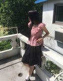 [Bag set] Rufus check cap sleeve shirring blouse
