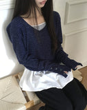 Sabine Stripe Color Matching V-Neck Long Sleeve Knit