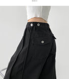 2way Cotton Snap Button Folding Waist Adjustment Mega Wide Fit Cotton Pants