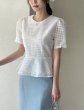 Ravidol See-through Check Puff Blouse