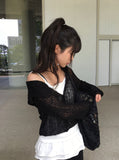 Gala See-Through Hood Crop Knit Cardigan