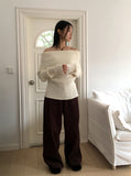 Palms Button Warmer Ribbed Off Shoulder Knit