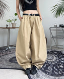 Tie pin tuck cotton balloon pants