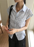 Lupo Linen Roll-Up Pocket Checkered Short Sleeve Shirt