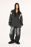 Multi cargo hem snap button heavy denim pants