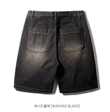 Black Deep Washing One-Tuck Denim Half Pants