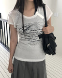 Diaen Lettering Print Button Short Sleeve T-Shirt