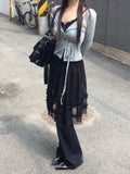 Chican Lace Frill Ribbed Slim Sleeveless