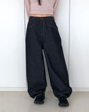 DB Studded Chin Pocket Balloon Fit Wide Denim Long Pants