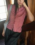 Trin Check Shirring Puff Blouse