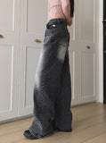 Ints Gray Washing Slit Long Wide Denim Pants